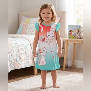🐱🌸 PJ & Me Kitty Cat Floral Flutter Sleeve Nightgown | NWT | Girls 5T 💞